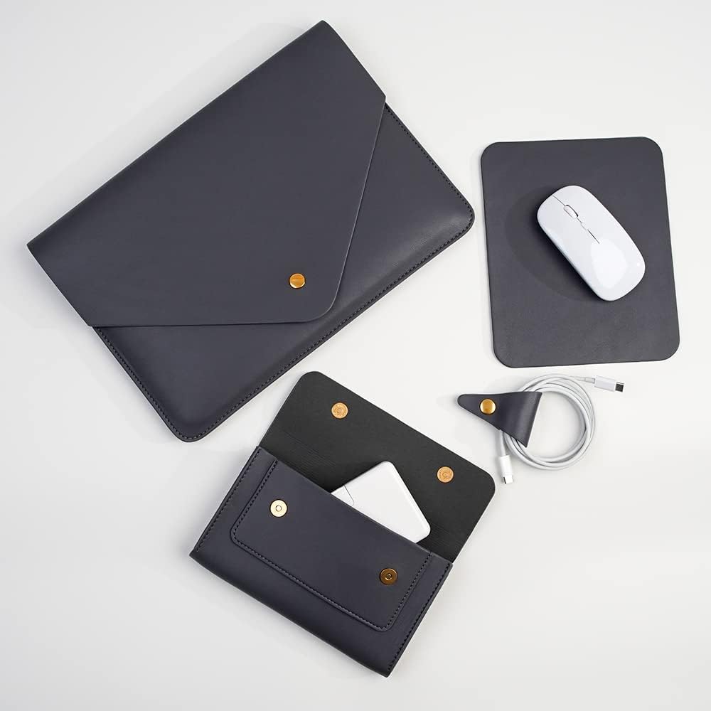 Laptop Sleeve Compatible with New 15.3 inch MacBook Air 2023 2024, Surface Laptop 15, Surface Book 13.5, Surface Laptop Studio with Small Pouch, Mouse Pad and Cord Holder Color Dark Grey
