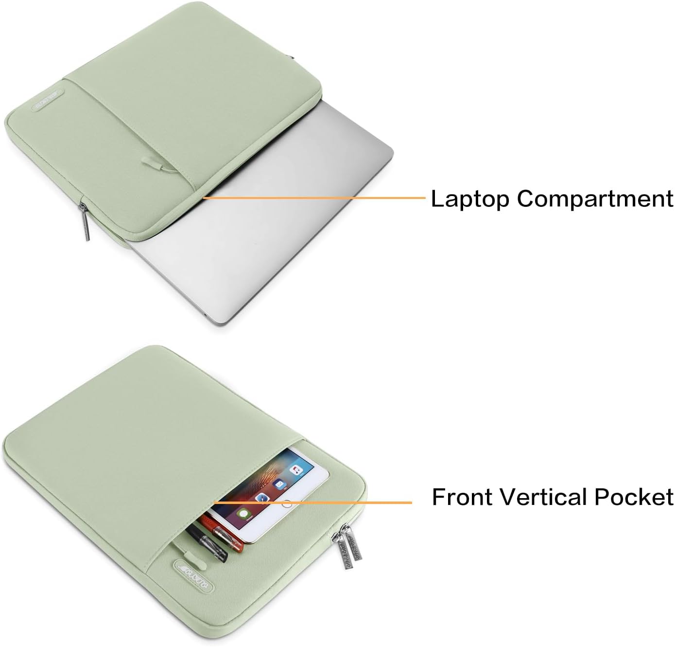 MOSISO Laptop Case 13.3 inch, 13-13.3 inch Laptop Sleeve Compatible with MacBook Air/Pro 13/Pro 14 M5 M4 M3 M2 M1, HP Dell ASUS Lenovo,Polyester Vertical Computer Sleeve Bag with Pocket, Sage Green