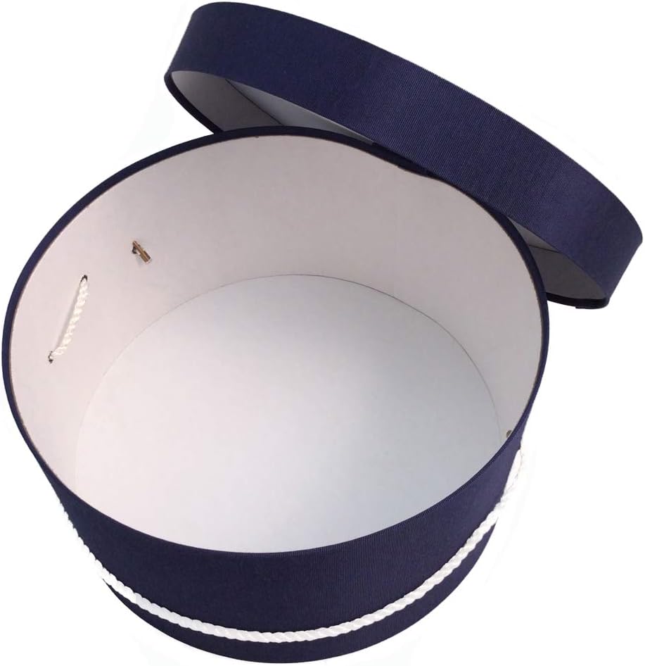 Sarah's Hat Boxes Classic Navy Hat Box – 11" x 5.5" (Dia. x Ht.) Handmade in USA – Odorless Non-Toxic Adhesive, Cording Handle – Premium Storage for Hats & Accessories