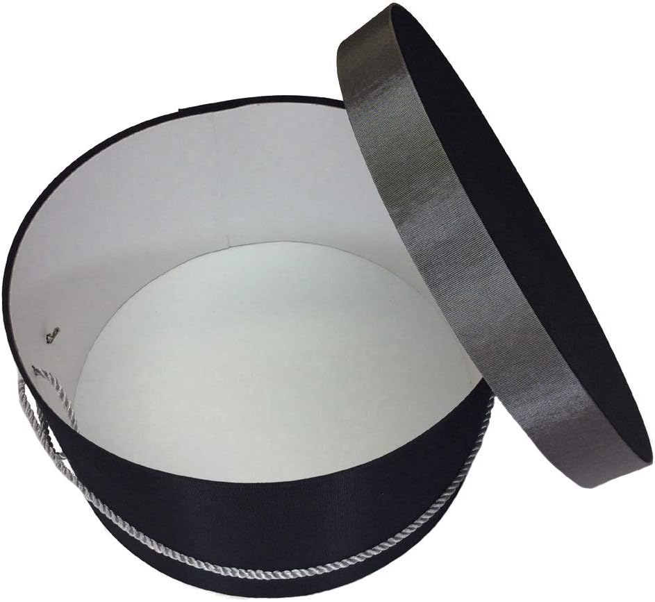 Sarah's Hat Boxes Classic Black/Gray Hat Box – 16.75" x 8.5" (Dia. x Ht.) Handmade in USA – Odorless Non-Toxic Adhesive, Cording Handle – Premium Storage for Hats & Accessories