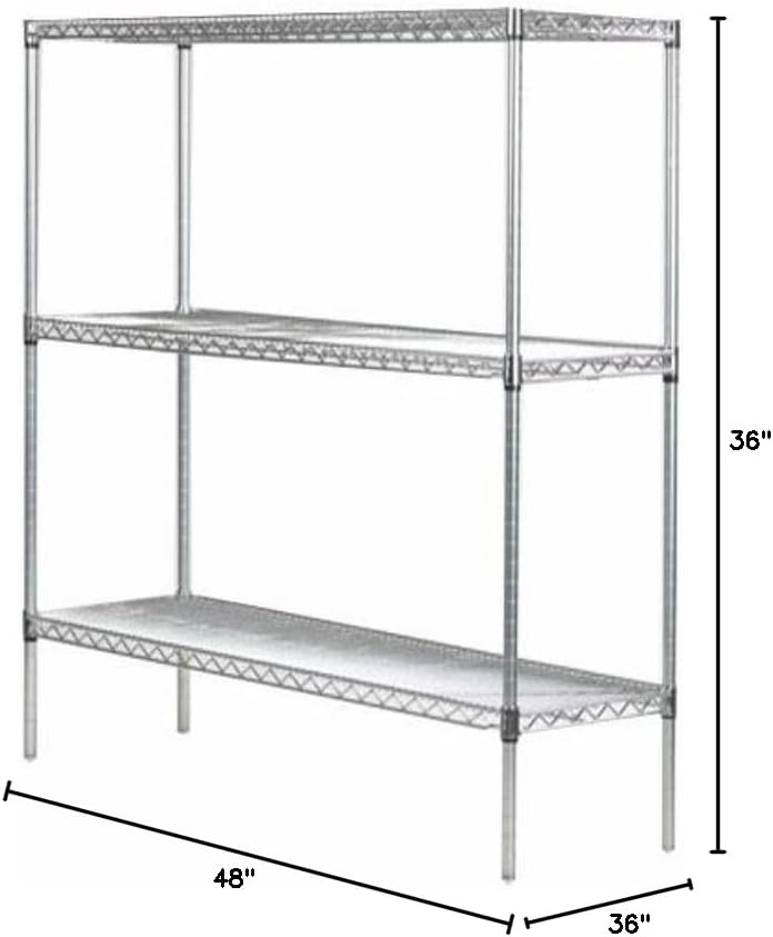 Omega 36" Deep x 48" Wide x 36" High 3 Tier Chrome Starter Shelving Unit