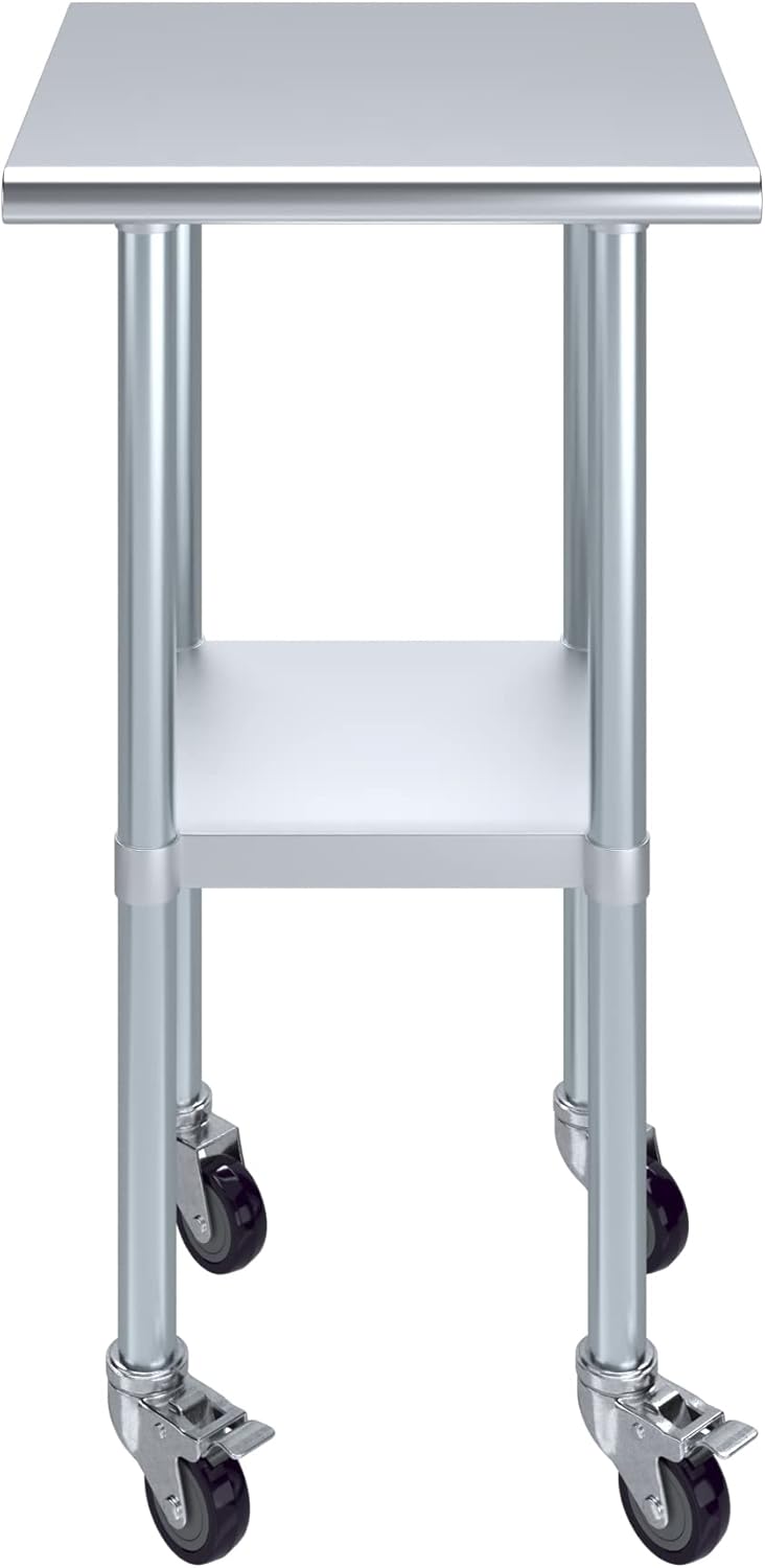 AmGood 20" x 20" Stainless Steel Work Table with Casters | Heavy Duty Metal Utility Table On Wheels | Kitchen Island Cart