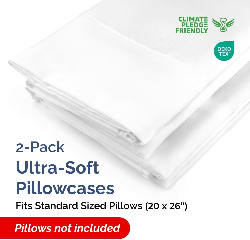 Queen Pillow Cases - 2 Pack - Super Soft Pillowcase Covers - Envelope Enclosure - Hotel Quality Pillow Protectors - Wrinkle Free, Fade, Shrink & Stain Resistant - Machine Washable - 20" x 30" (White)