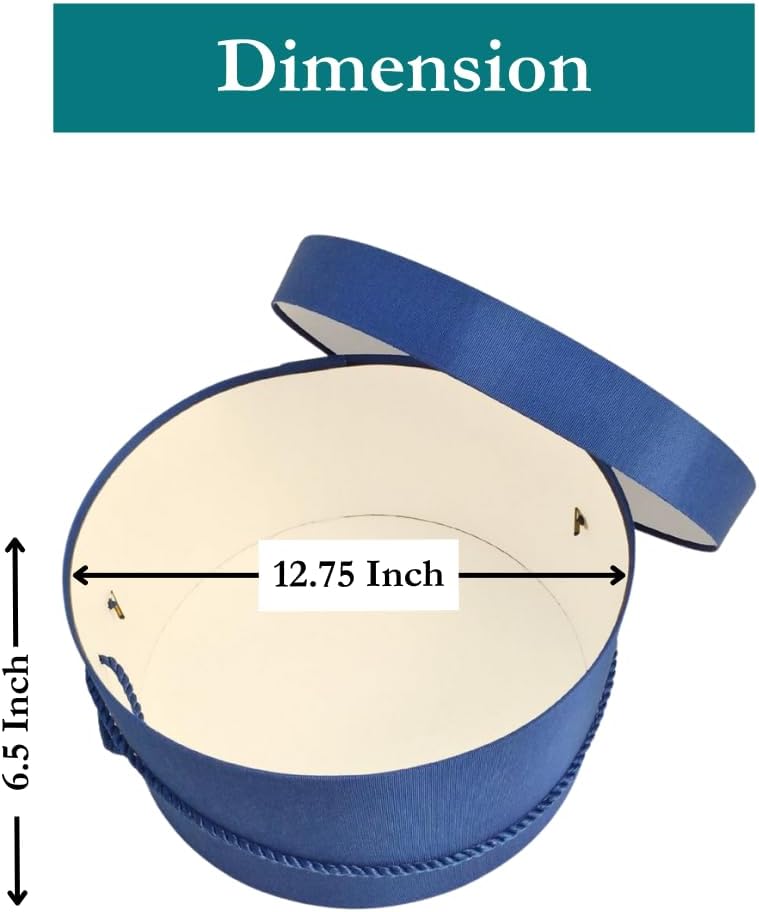 Sarah's Hat Boxes Classic Royal Hat Box – 12.75" x 6.5" (Dia. x Ht.) Handmade in USA – Odorless Non-Toxic Adhesive, Cording Handle – Premium Storage for Hats & Accessories