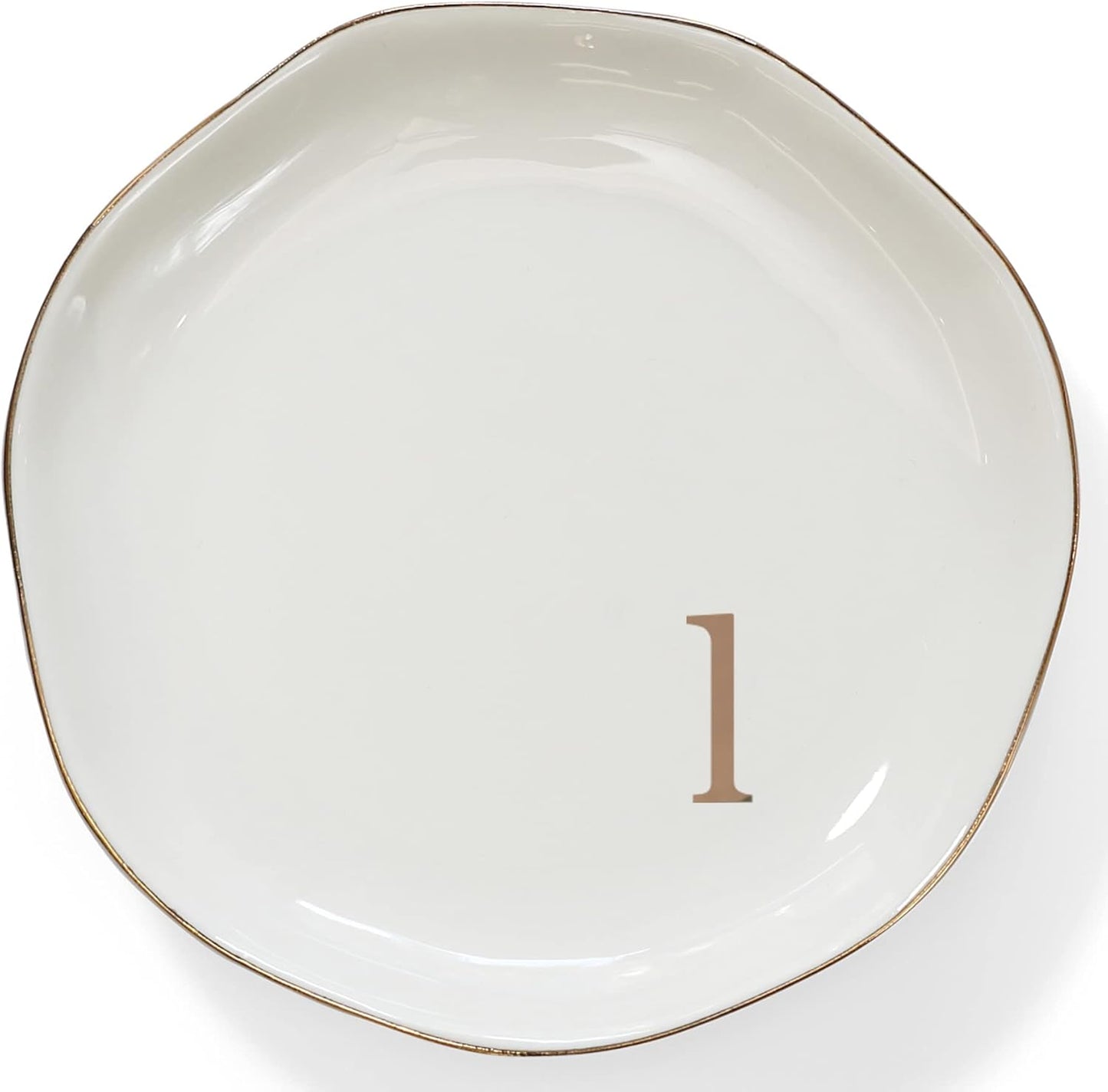 HOME SMILE Initials Ring Dsih Jewery Tray with Personalized L-Monogrammed Engagement Wedding Gifts for Friends,Sister,Birthday Christmas Gifts for Women,Ceramic White