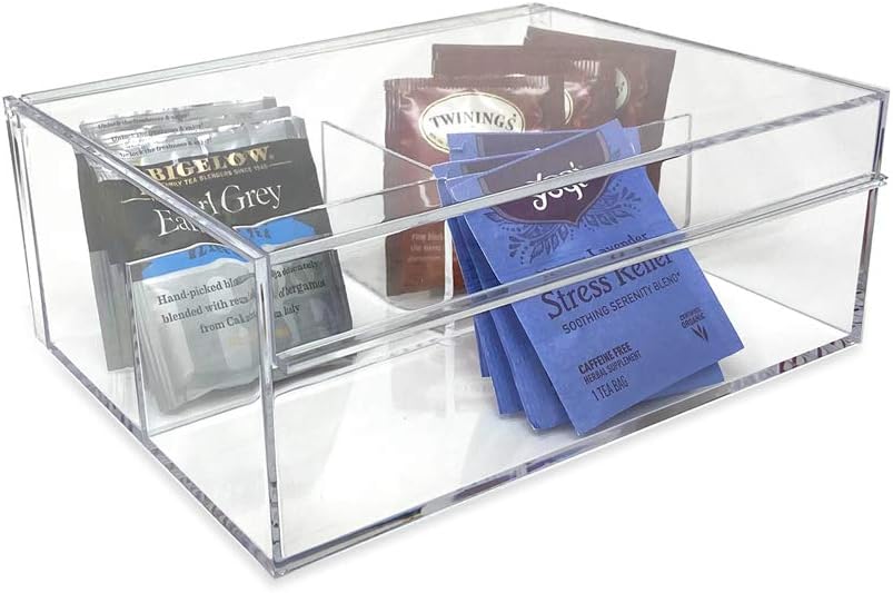 Isaac Jacobs 3-Compartment Clear Acrylic Organizer with Lid (6.7" L x 8.6" W x 3.4" H), Multi-Sectional Tray, Storage Solution for Makeup, School & Office Supplies (1 Large, 2 Medium)