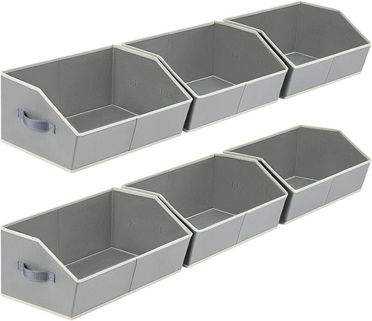 Large Storage Bins Baskets - 6 Pack Closet Storage Cubes, Fabric Baskets for Organizing, Cube Organizer Bins with Handles, Foldable Boxes for Clothes, Towels, Grey
