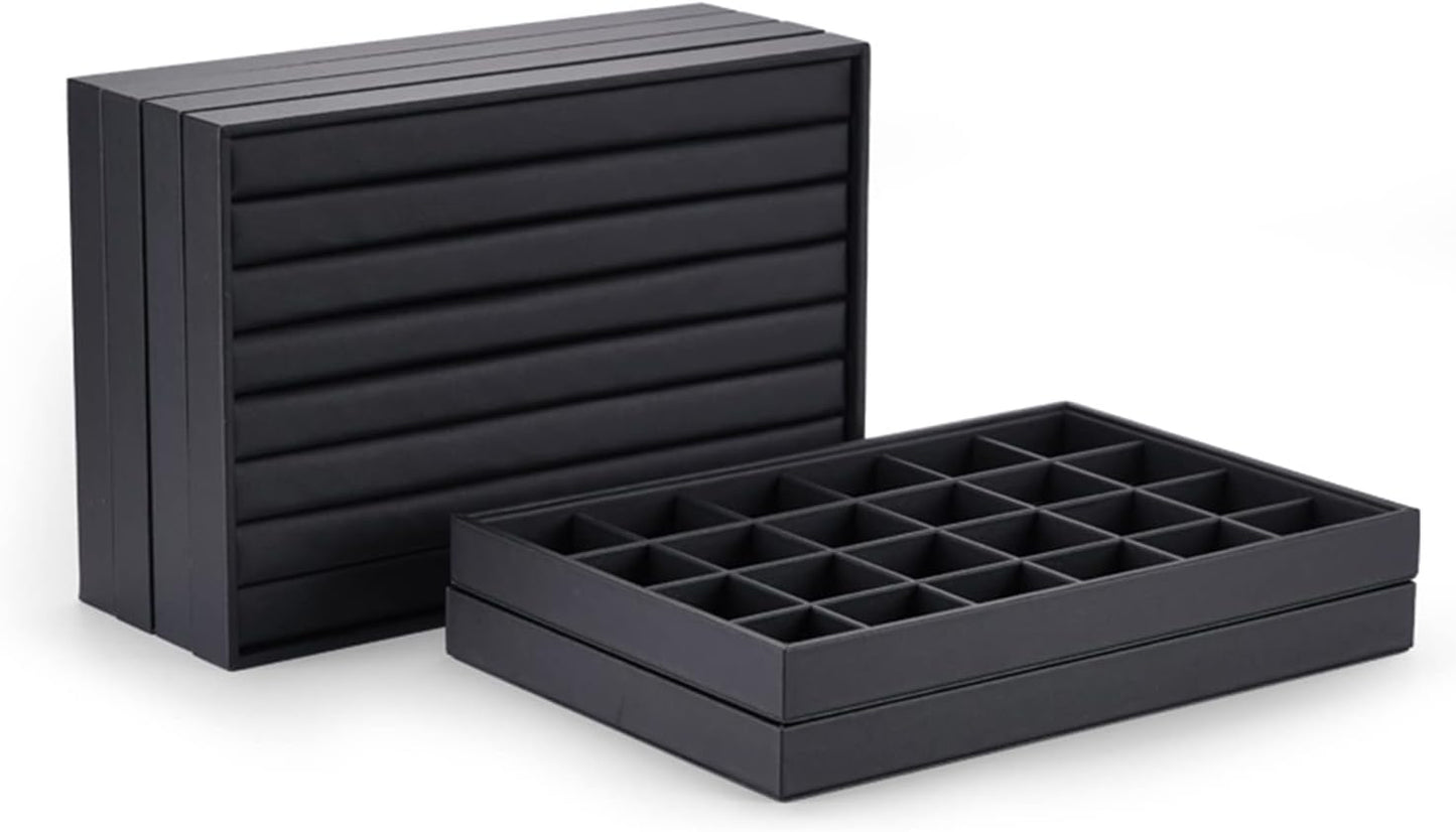 Black PU Leather Jewelry Display Tray 24 Grids Pendant Earrings Necklace Organizer Display Showcase Jewelry Storage Tray