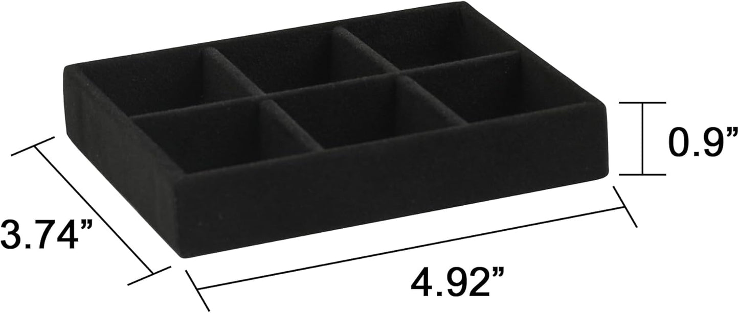 Frebeauty Small Jewelry Tray Set,Stackable Velvet Jewelry Organizer Tray,Mini Jewelry Drawer Organizer,Drawer Inserts,4.92 x 3.74 x 0.9 Inches,Earring Organizer for Women(Set 9,Black)