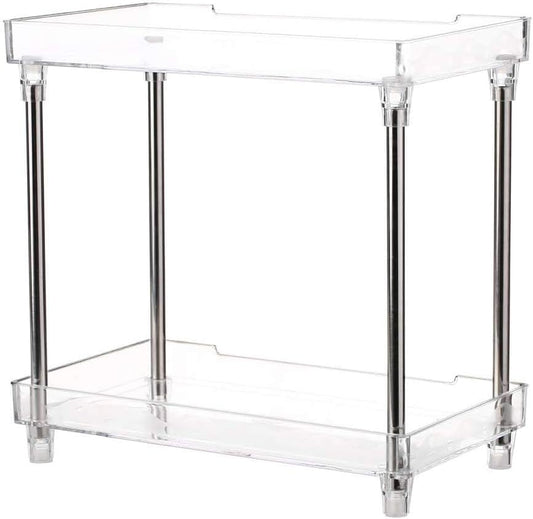 Bathroom Organizer Countertop, 2-Tier Vanity Tray Corner Shelf for Makeup Cosmetic Perfume Skincare Bathroom Supplies and More, Multi-Functional Acrylic Organizer in Vanity Dresser Bathroom