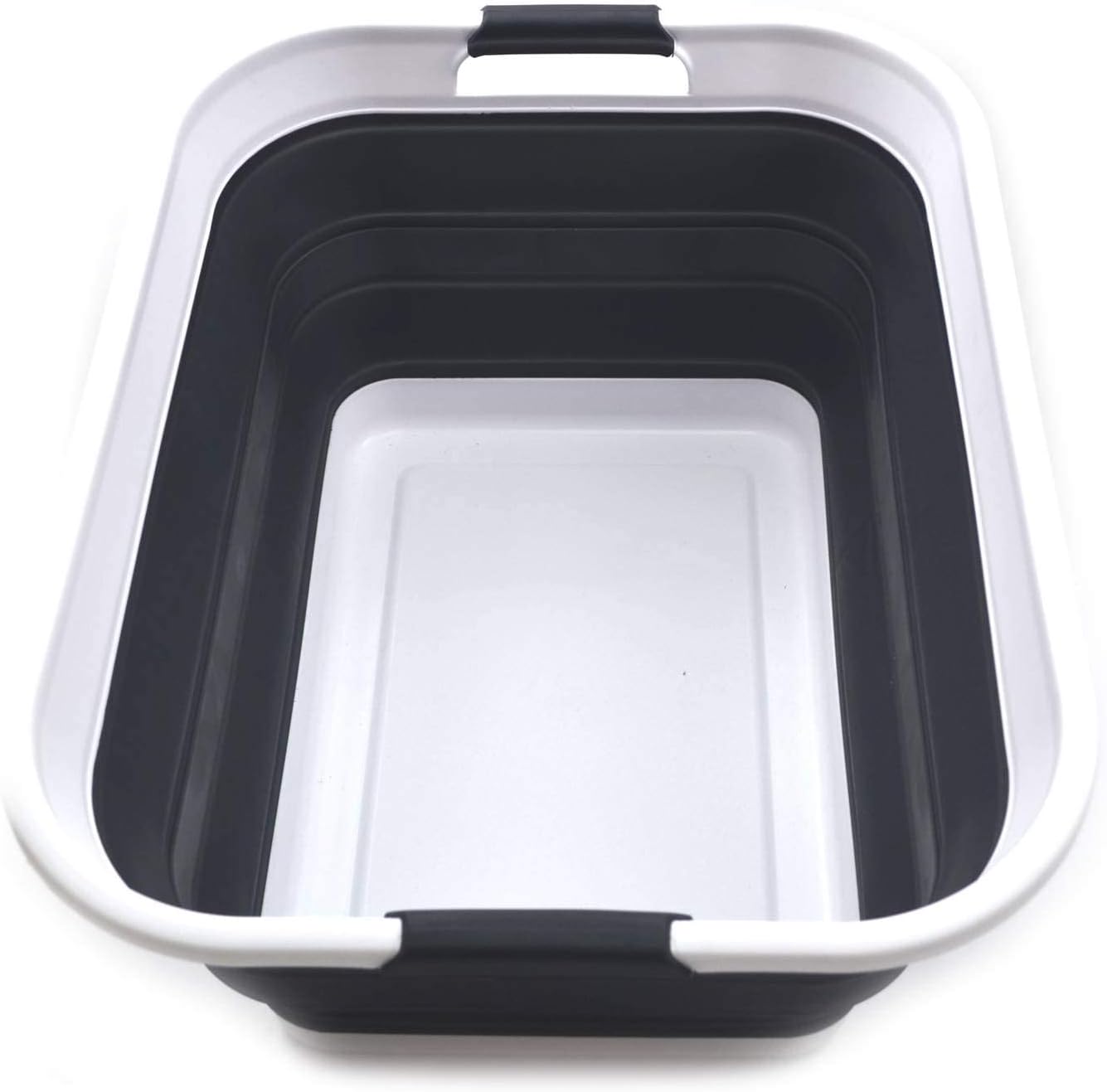 SAMMART 42L(11 gallon) Collapsible Plastic Laundry Basket-Foldable Pop Up Storage Container-Portable Washing Tub-Space Saving Basket,Water capacity 34L(9 gallon) (1 Rectangular - strengthen, Black)