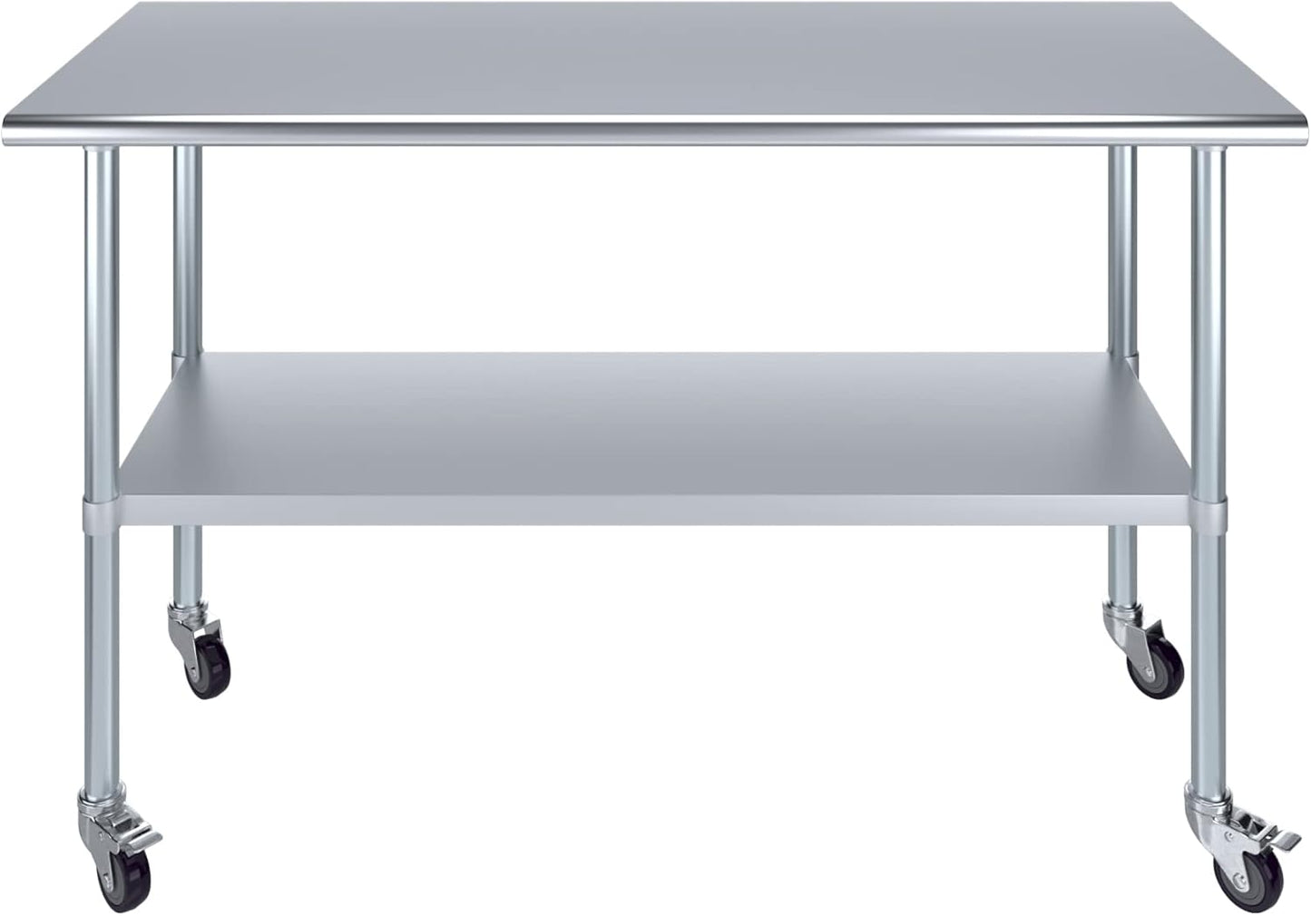 AmGood 24" x 60" Stainless Steel Work Table with Casters | Heavy Duty Metal Utility Table On Wheels | Kitchen Island Cart