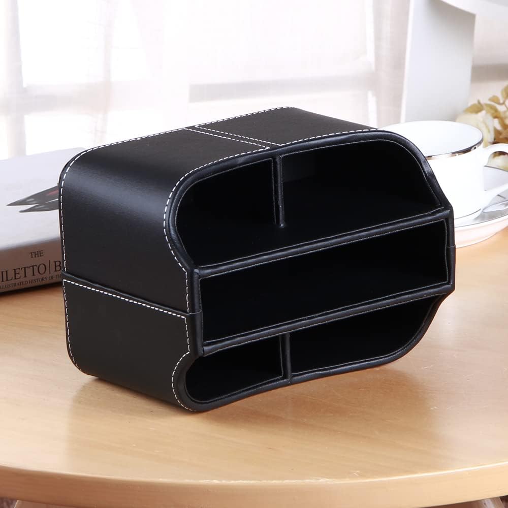 Remote Control Holder 360 Degrees Rotatable Desk Stationery Supply Organizer PU Leather Desktop Storage Box for Controllers Media Bedside Spinning TV Caddy iPad Mobile Pencil Cosmetic