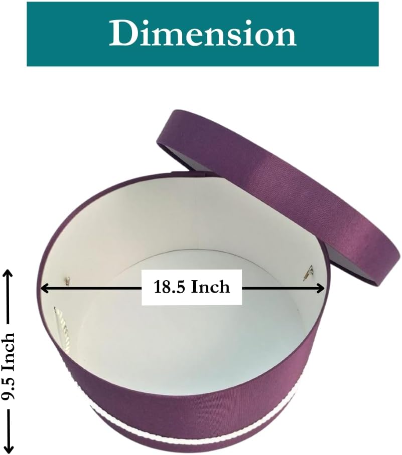 Sarah's Hat Boxes Classic Amethyst Hat Box – 18.5" x 9.5" (Dia. x Ht.) Handmade in USA – Odorless Non-Toxic Adhesive, Cording Handle – Premium Storage for Hats & Accessories