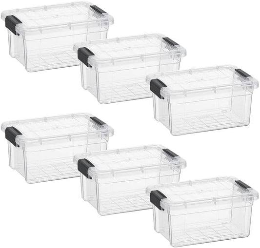 Superio Clear Storage Boxes with Lids, 3.5 Quart Plastic Container Bins for Organizing, Stackable Crates, BPA Free, Non Toxic, Odor Free, Organizers for Home, Office and Dorm, 6 Pack