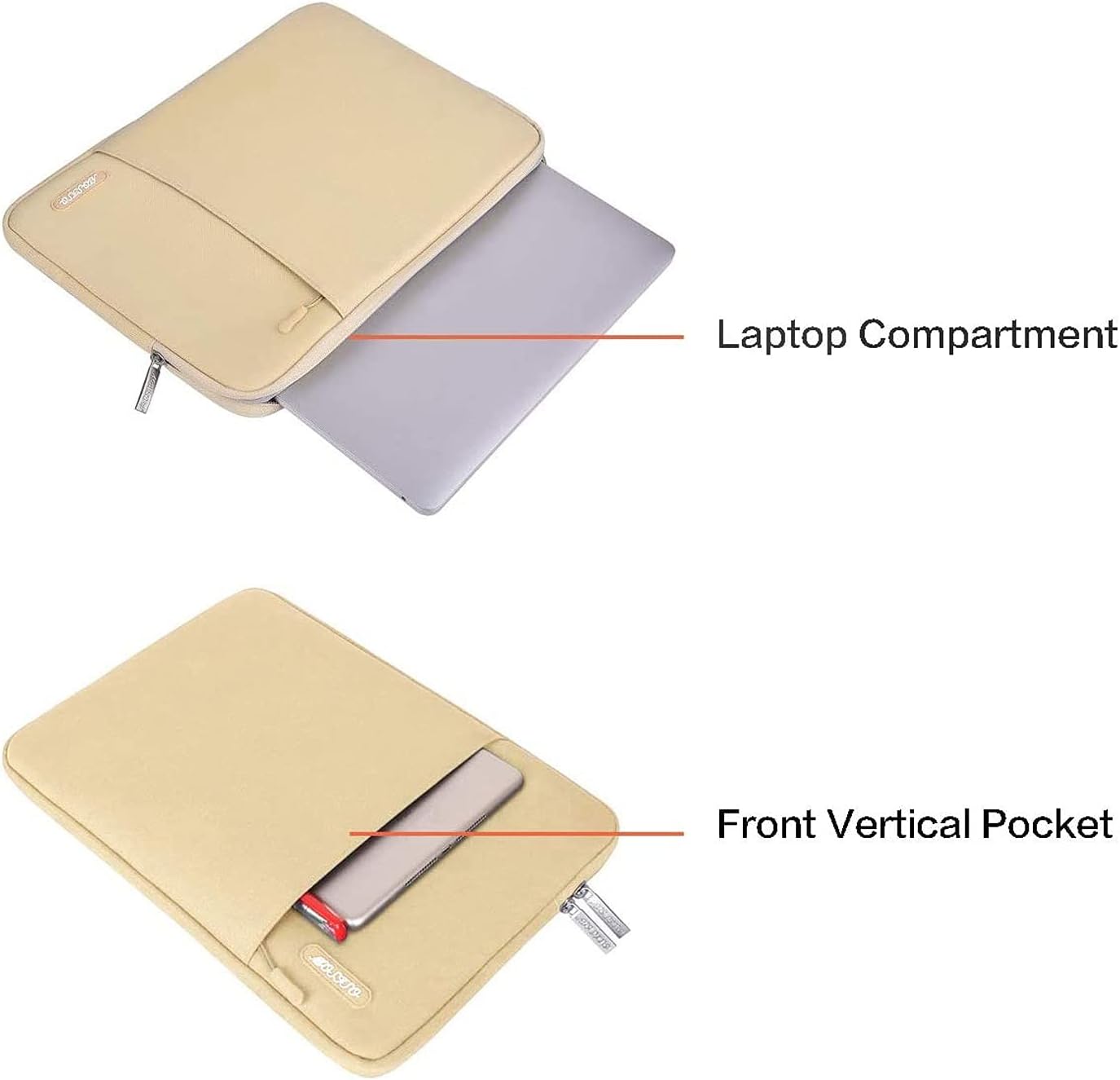 MOSISO Laptop Case 13.3 inch, 13-13.3 inch Laptop Sleeve Compatible with MacBook Air/Pro 13/Pro 14 M5 M4 M3 M2 M1, HP Dell ASUS Lenovo,Polyester Vertical Computer Sleeve Bag with Pocket, Camel