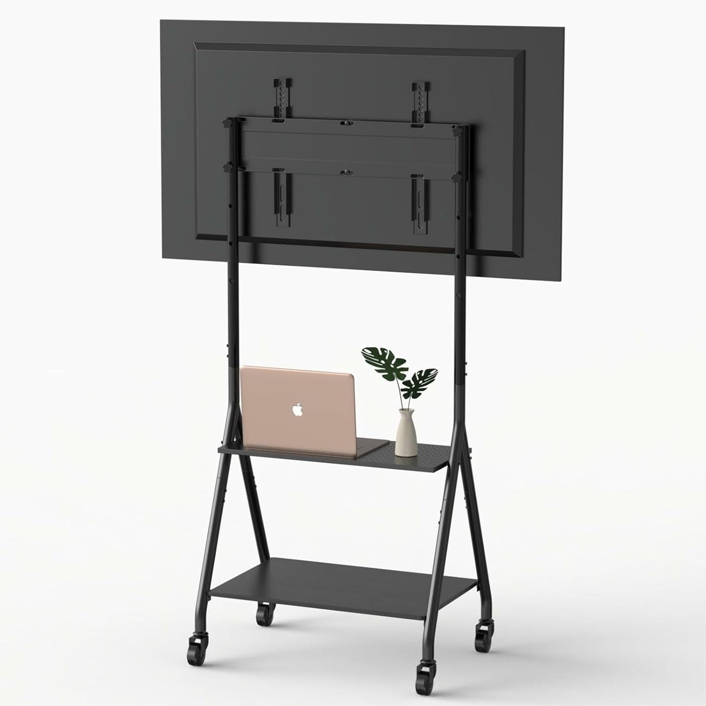ZHOOGE Mobile TV Cart with 2-Tier Shelf for 32-80 inch TVs up to 110 lbs, Rolling TV Stand with Silent Wheel, Portable Outdoor Tv Stand for Business, Office, School, Home, Black
