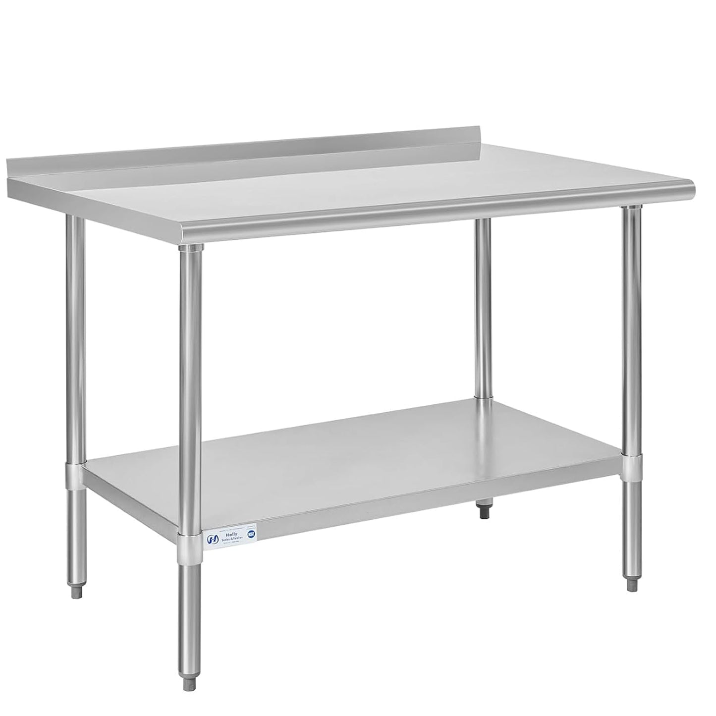 Hally Stainless Steel Table for Prep & Work 30 x 48 Inches, NSF Commercial Heavy Duty Table with Undershelf and Backsplash for Restaurant, Home and Hotel