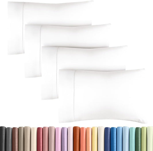 King Pillow Cases - 4 Pack - Super Soft Pillowcase Covers - Envelope Enclosure - Hotel Quality Pillow Protectors - Wrinkle Free, Fade, Shrink & Stain Resistant - Machine Washable - 20" x 40" (White)