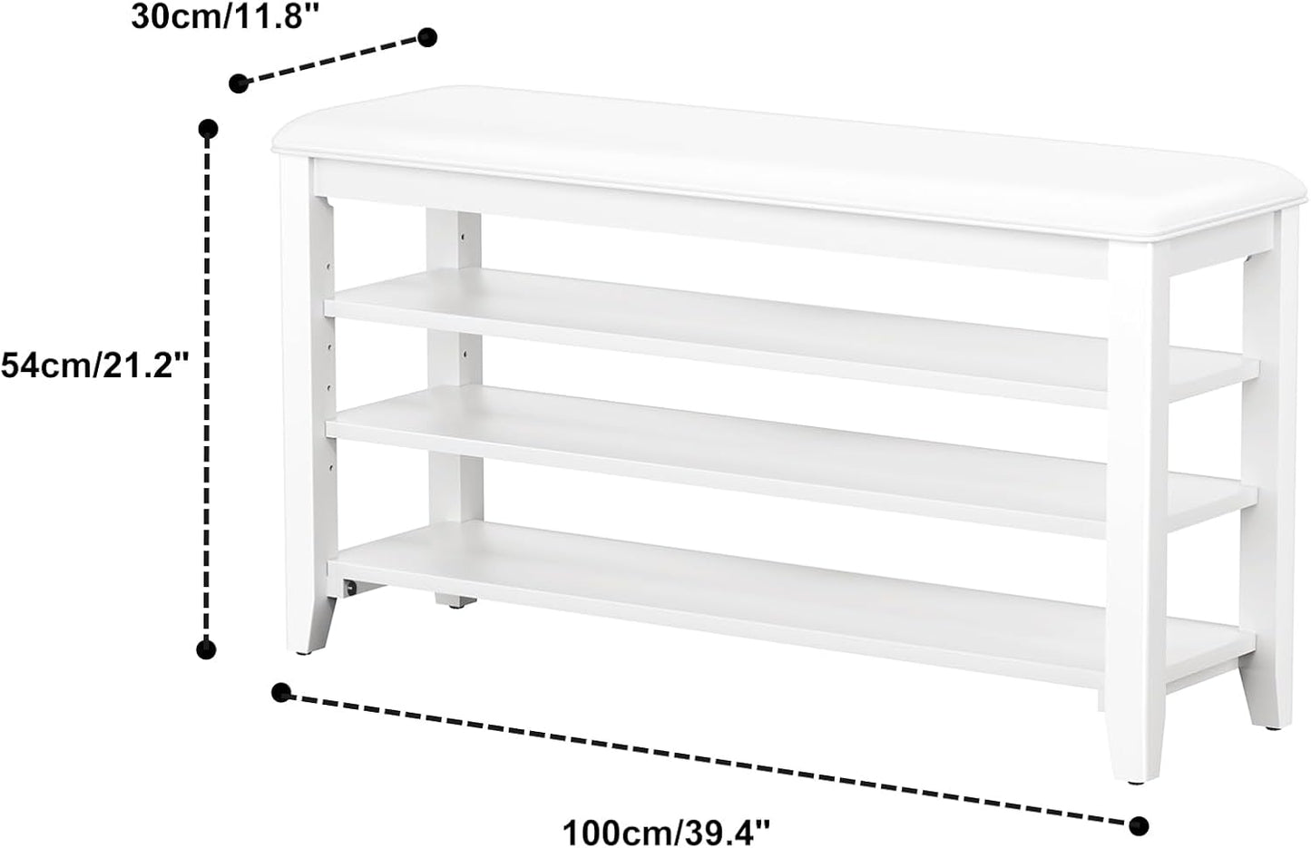 Shoe Rack Bench Entryway Storage with Leather Cushion, Shoe Organizer Bench for Entryway, Ideal for Front Doors Entrances Hallway Mudroom Featuring Rubberwood And 3 Height-Adjustable Removable Shelve