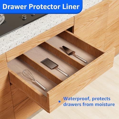 Clear Shelf Liners for Kitchen Cabinets - 17.7 Inch Wide Waterproof Drawer Liner - Translucent Non-Adhesive Easy to Cut Pantry Cupboard Liner for Refrigerator 17.7 in × 25 FT