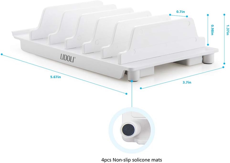Adjustable Universal Cell Phone Dock Stand Holder, Tablet Organizer Multi Device Desktop Stand for iPhone Samsung Galaxy Google Nexus Kindle - No Charging Port (White)