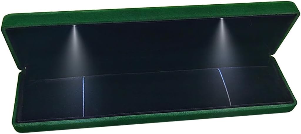 GBYAN Velvet Chain Necklace Box with LED Light, Long Bracelet Storage Case, Jewelry Display Gift Box for Engagement, Anniversary,Wedding and Birthday,Emerald Green