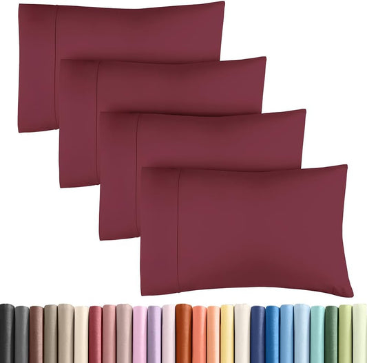 King Pillow Cases - 4 Pack - Super Soft Pillowcase Covers - Envelope Enclosure - Hotel Quality Pillow Protectors - Wrinkle Free, Shrink and Stain Resistant - Machine Washable - 20" x 40" (Burgundy)