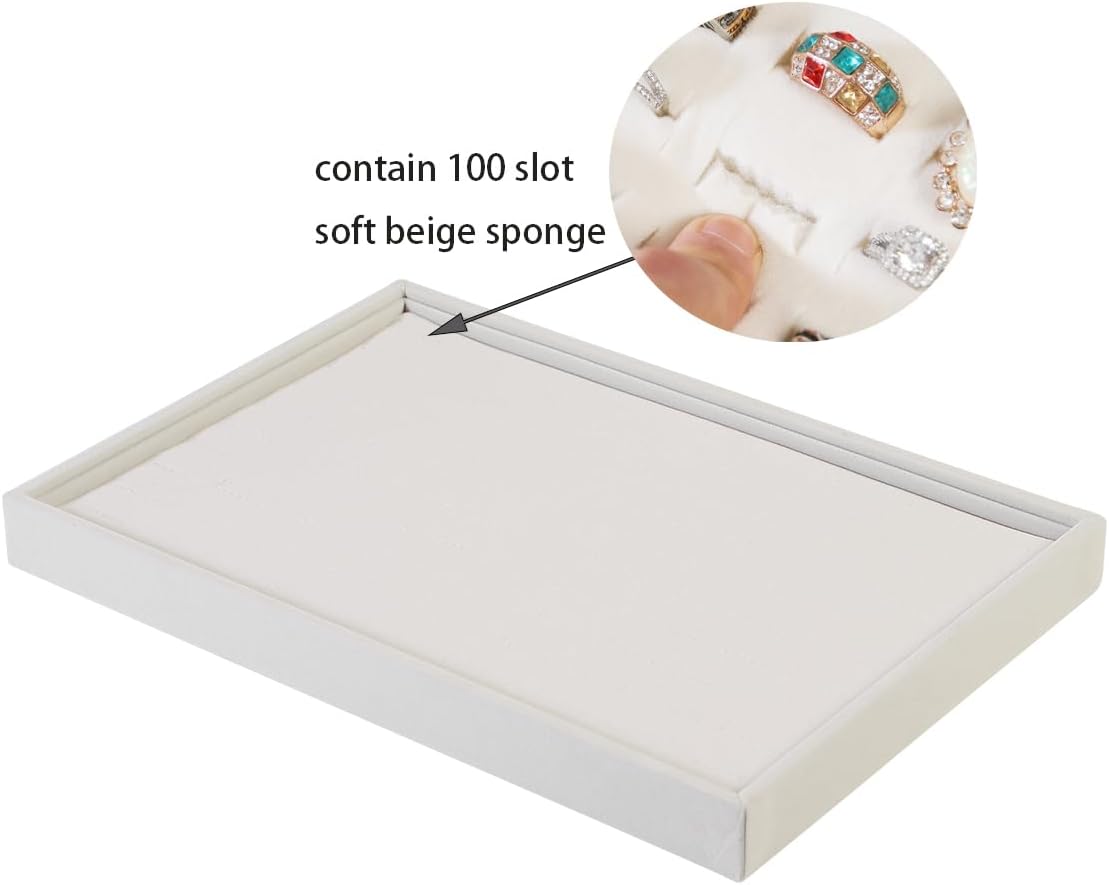Coward 2Pcs/Set Stackable Ring Organizer Tray Beige Velvet Ring Earring Stud Jewelry Display Holder Tray for Store Selling or Home Show Storage