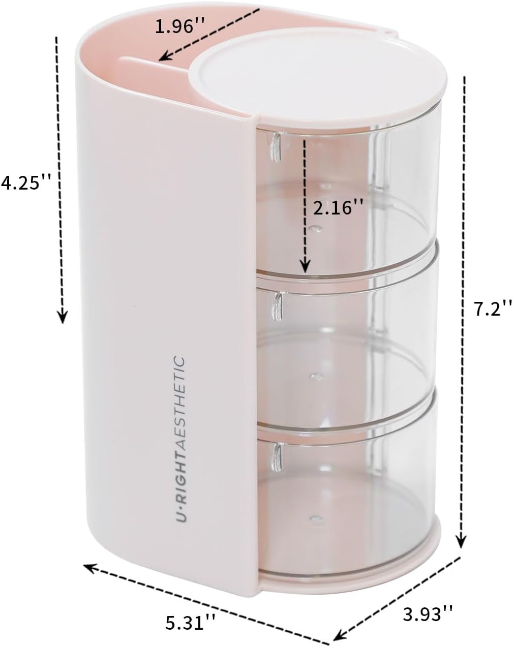 FABROK 3-Layer Clear Hair Accessories Organizer with Hair Brushes Holder, Rotatable Small Jewelry Box for Hair Clip Earring Necklaces, Desktop Organizer Case for Cotton Swab, Hair Accessories(Pink)