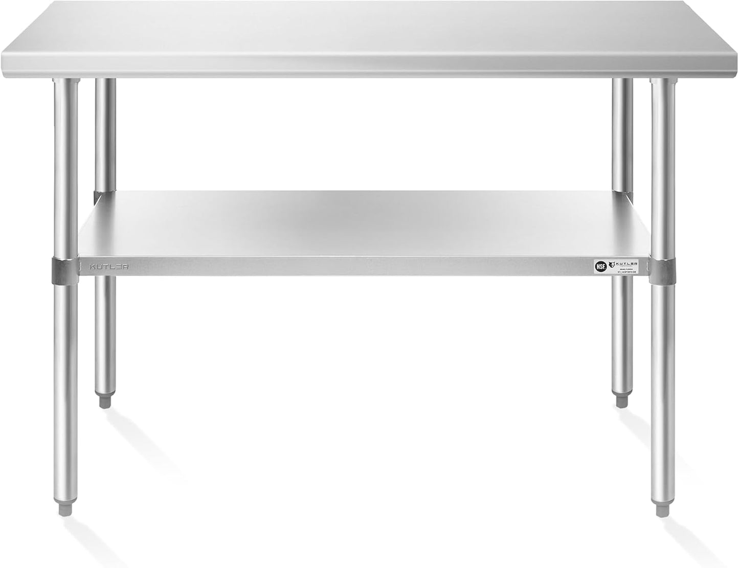 KUTLER Stainless Steel Table 24 x 48 Inches, NSF Heavy Duty Commercial Kitchen Prep and Work Table with Undershelf for Restaurant, Hotel, Home