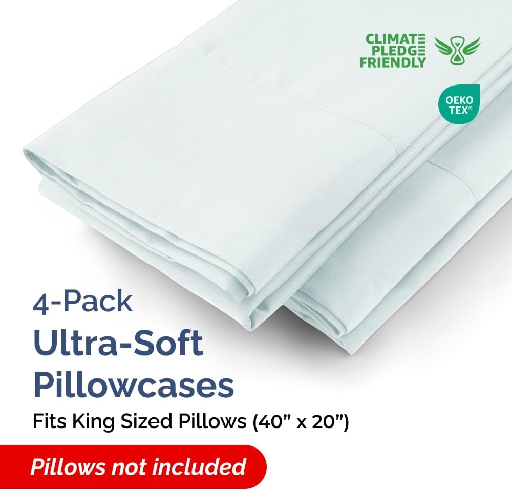 King Pillow Cases - 4 Pack - Super Soft Pillowcase Covers - Envelope Enclosure - Hotel Quality Pillow Protectors - Wrinkle Free, Shrink and Stain Resistant - Machine Washable - 20" x 40" (Ice Blue)