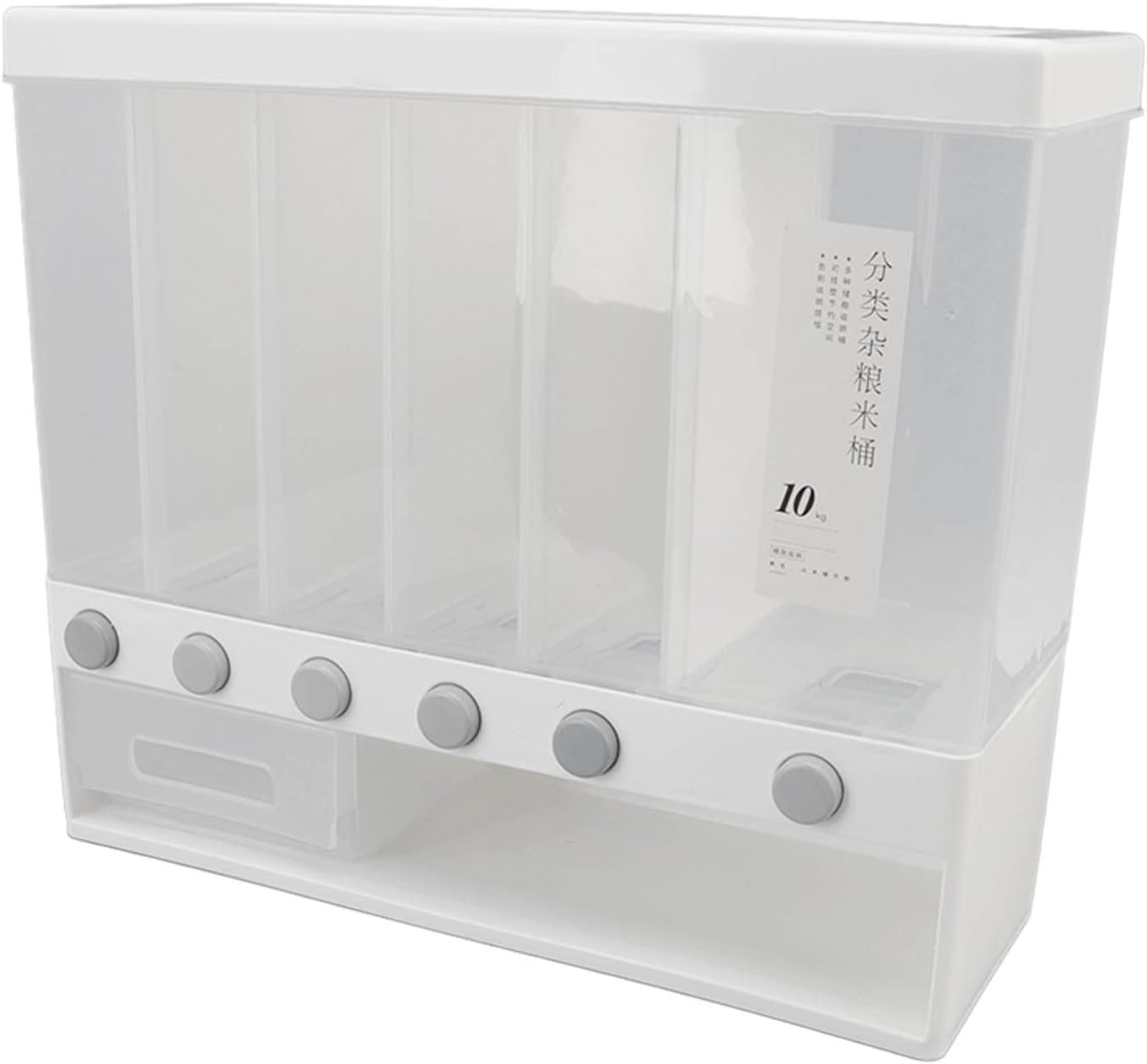 Acouto Wall Mounted Cereal Dispenser 10L Rice Dispenser Wall Mounted 6 Grid Cereal Pressed Sealed Dry Food Storage Container Home Kitchen Dry Food Storage