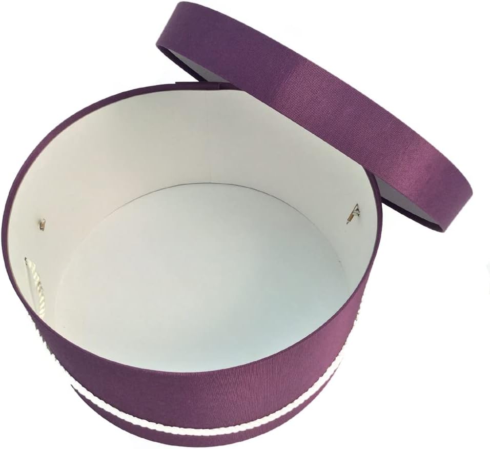 Sarah's Hat Boxes Classic Amethyst Hat Box – 11" x 5.5" (Dia. x Ht.) Handmade in USA – Odorless Non-Toxic Adhesive, Cording Handle – Premium Storage for Hats & Accessories