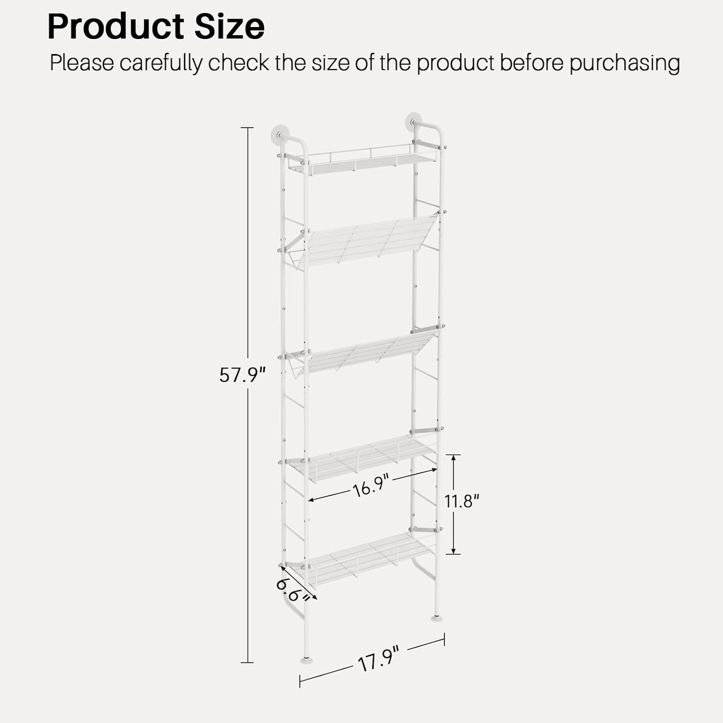 bukfen Behind The Door Organizers,5-Tier Narrow Bathroom Kitchen Shelf,Kitchen Corner Shelf Stand,Wall Storage,Spice Racks,Book Shelf,Behind The Door Storage,Multi Functional Shelf for Home,1 Pack
