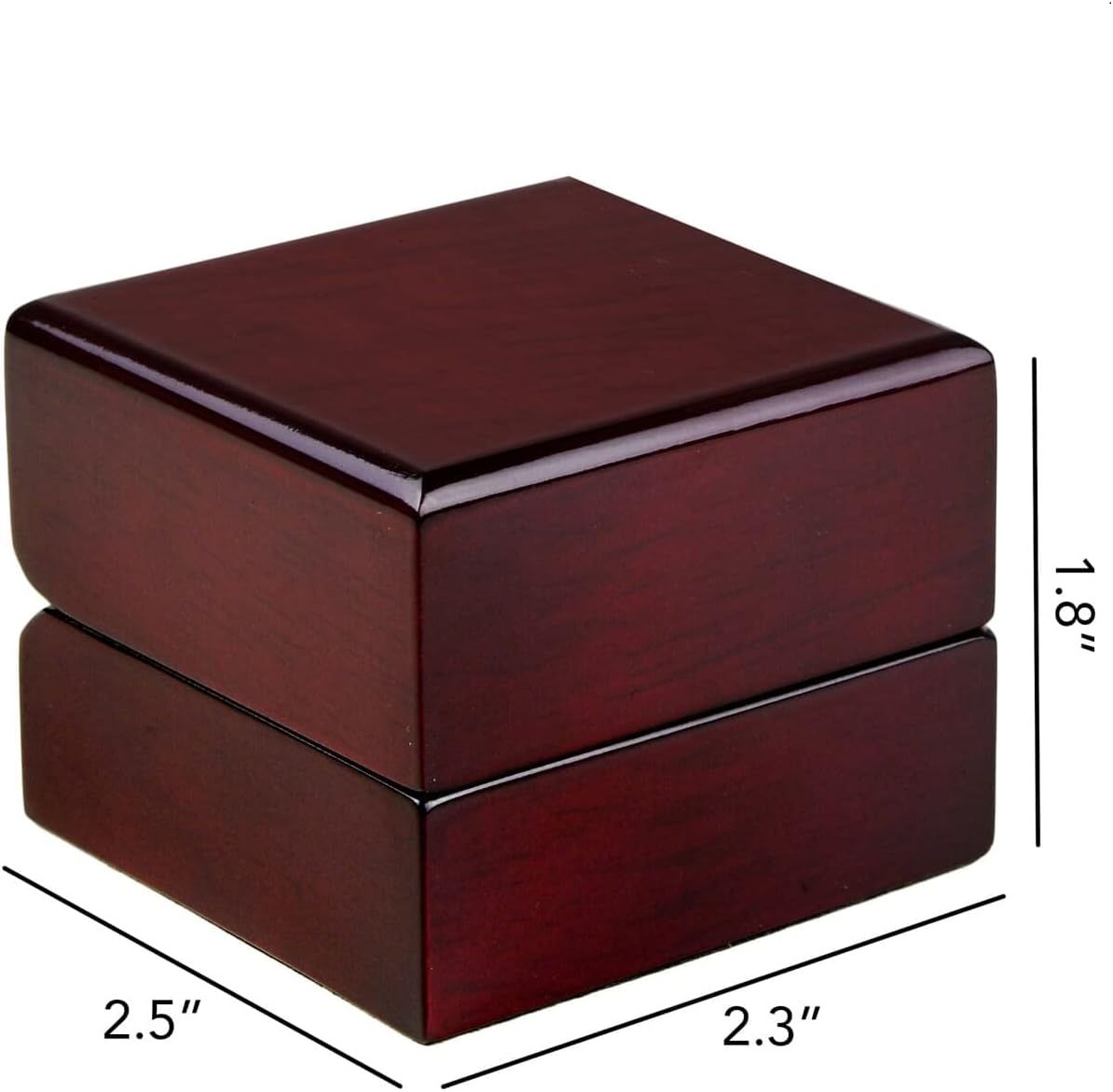 Allure - Luxury Ring Boxes With LED Light, Square Shaped Elegant Diamond Ring Case, For Unique Proposal Or Wedding, Small, Mahogany Wood With White Leatherette Insert Jewelry Display Gift Box. 6 Boxes