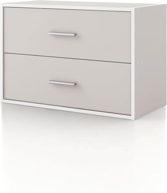Homes: Inside + Out Apexa 2-Drawer Wooden Stackable Storage Drawers, Small Food Pantry Cabinet, Cajonera De Madera, Underbed Drawer Dorm Teen Room Decor & Bedroom, Home Office, Kitchen, Taupe Grey
