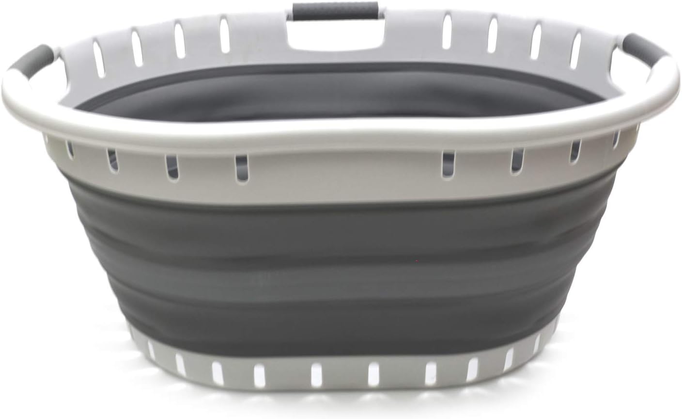 SAMMART 57L (15 Gallons) Collapsible 3-Handled Plastic Laundry Basket - Oval Tub - Portable Washing Tub - Pop up Laundry Hamper (1 pc - Oval, Dark Grey)