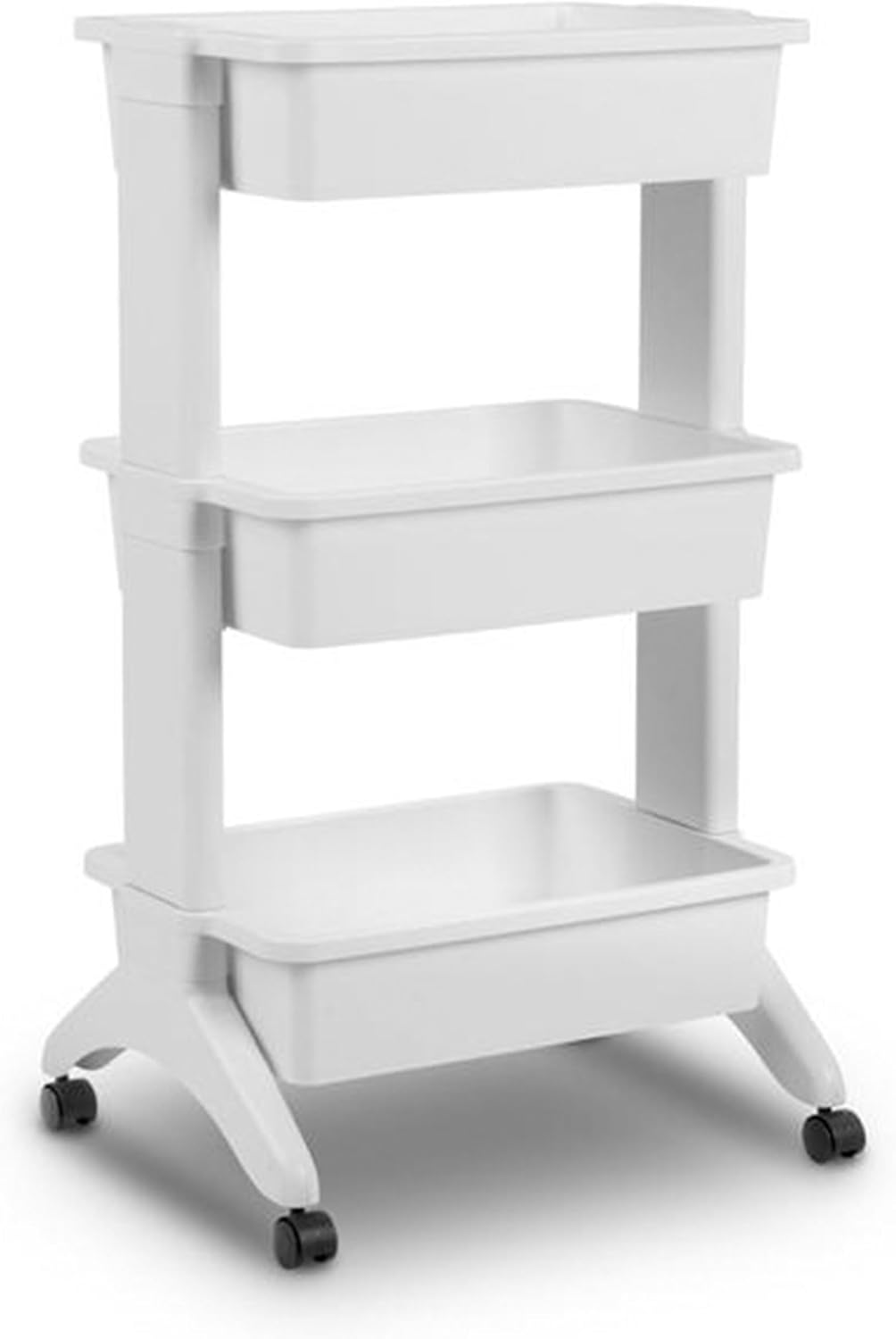 Sterilite 3 Tier Utility Cart Portable Storage Open Bin Organizer with 360 Degree Smooth Rolling Caster Wheels, Supports 10 lb Per Tier, White, 6-Pack