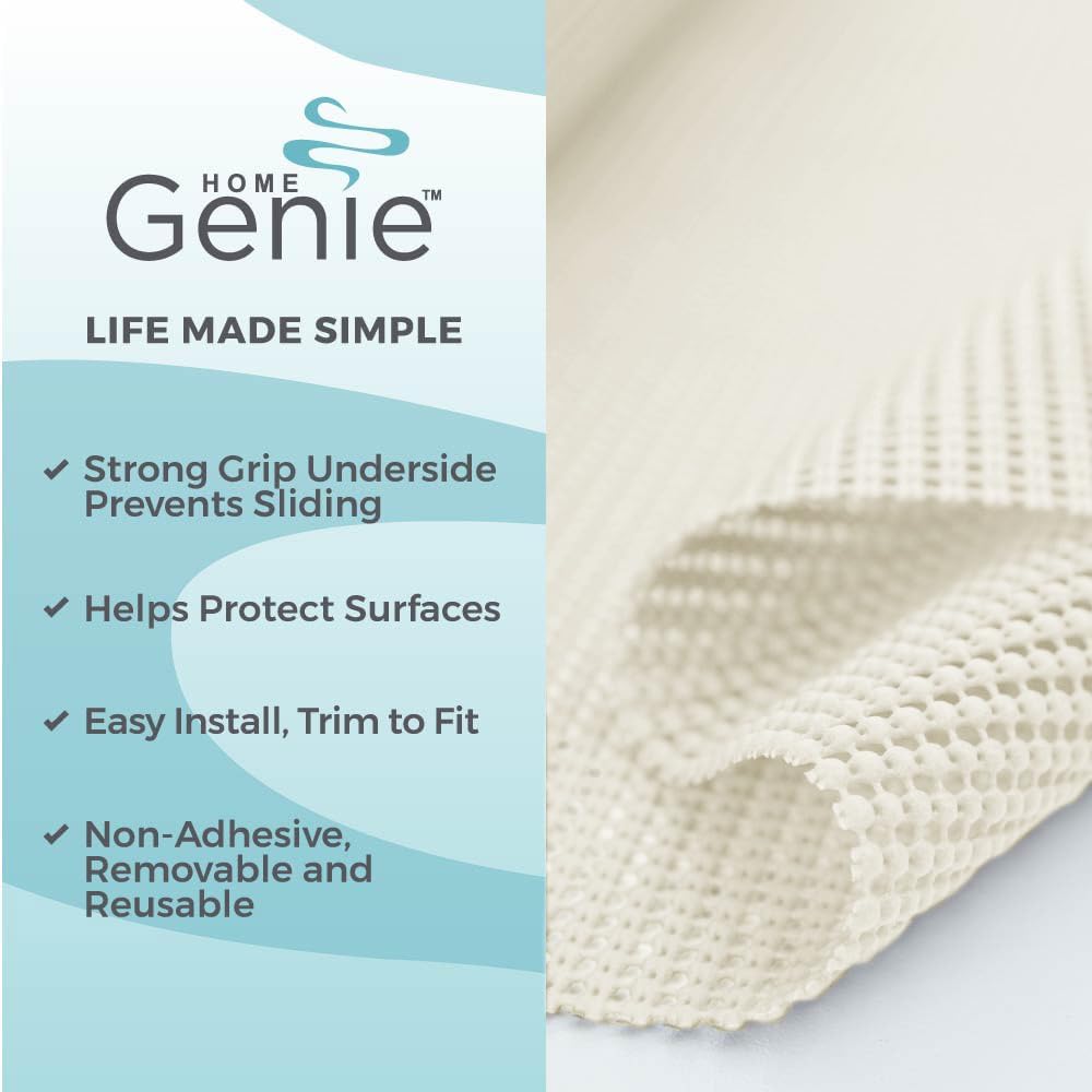 HOME GENIE Shelf Drawer and Cabinet Liner, Durable with Strong Grip, 12 in x 20 FT, Non Adhesive Liners Protect Kitchen Cabinets and Cupboard, Pantry, Bathroom Drawers and Shelves, Desks, White