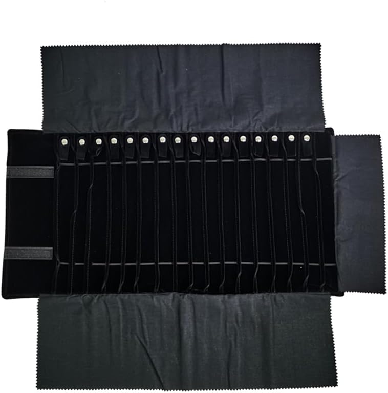 Portable Jewelry Roll Untangled Secure Necklace Travel Storage Bag Displays Holder 16 Chain (Black)