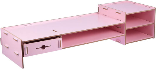 Pink Computer Monitor Stand Riser with Drawer Desktop Organizer Storage Box Office Desk Storage for Home School Space-saving Monitor Riser Stand