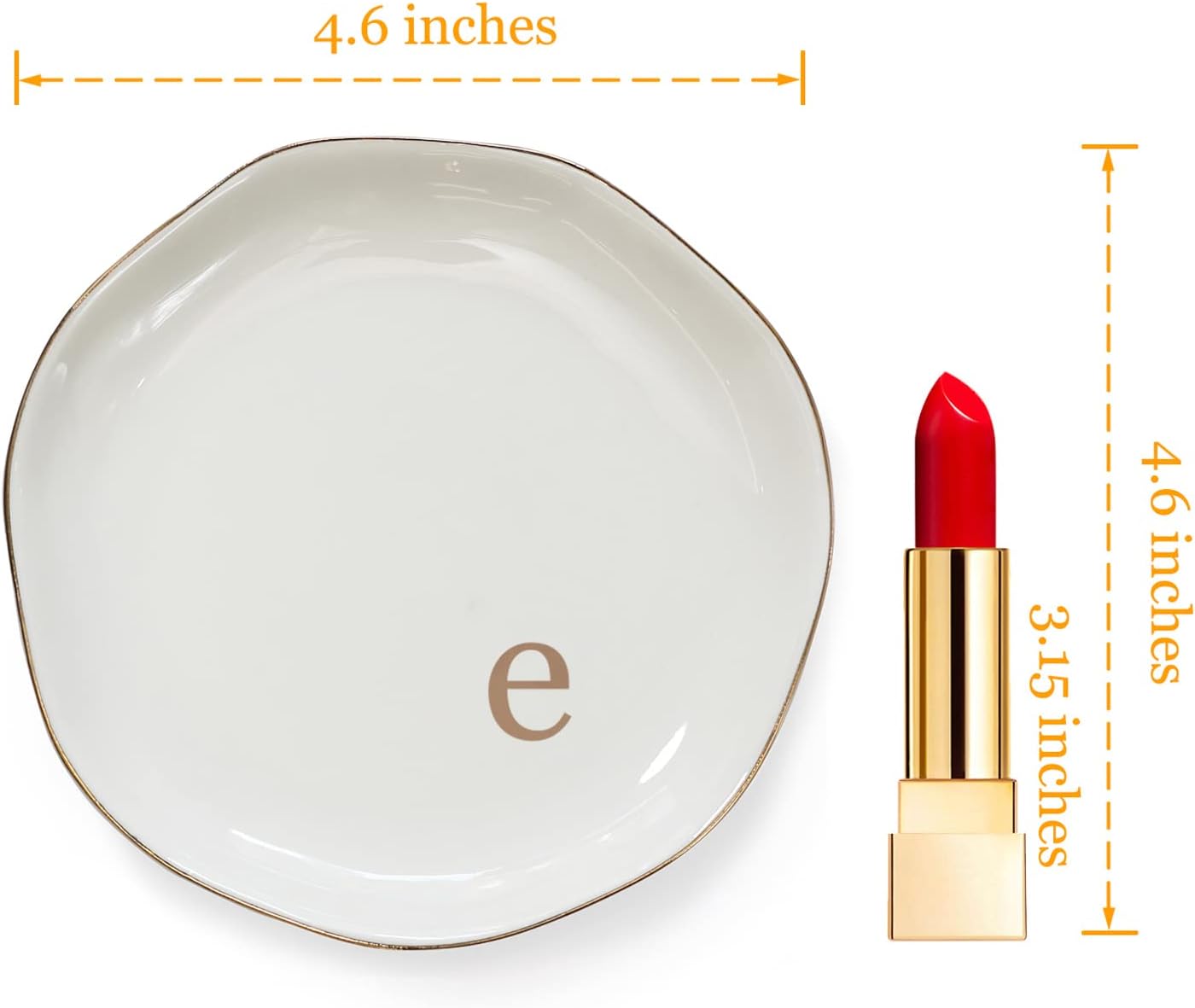 HOME SMILE Initials Ring Dish Jewery Tray with Personalized E-Monogrammed Engagement Wedding Gifts for Friends,Sister,Birthday Christmas Gifts for Women,Ceramic White