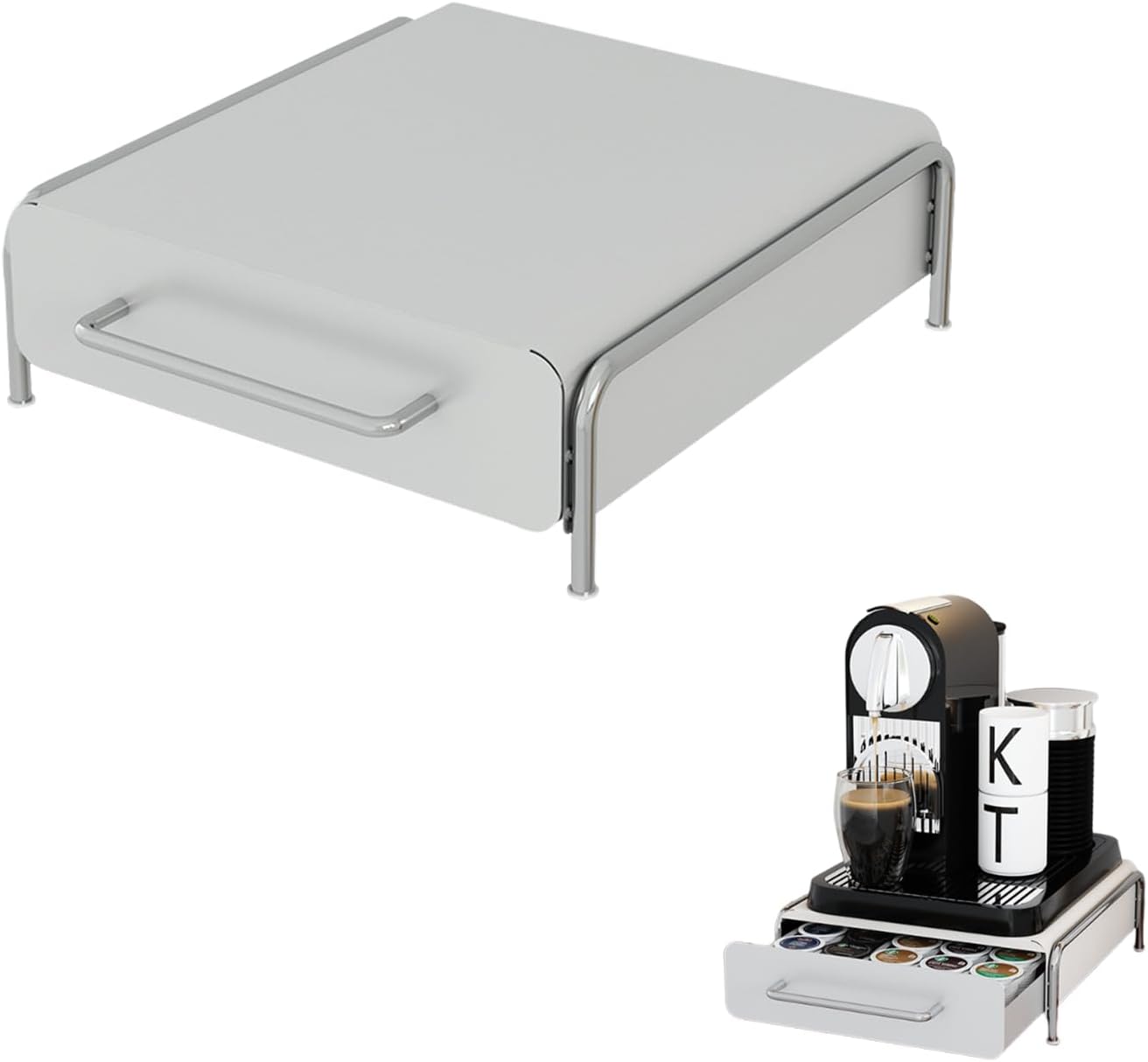 Pod Holder Drawer Capsule Organizer, Pull Out Coffee Pods Storage, Slide Out Drawers Holder for Capsules, Under Brewer Storage Sliding Drawer, Home Kitchen Counter Organization (White, S)