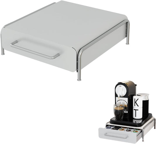 Pod Holder Drawer Capsule Organizer, Pull Out Coffee Pods Storage, Slide Out Drawers Holder for Capsules, Under Brewer Storage Sliding Drawer, Home Kitchen Counter Organization (White, L)