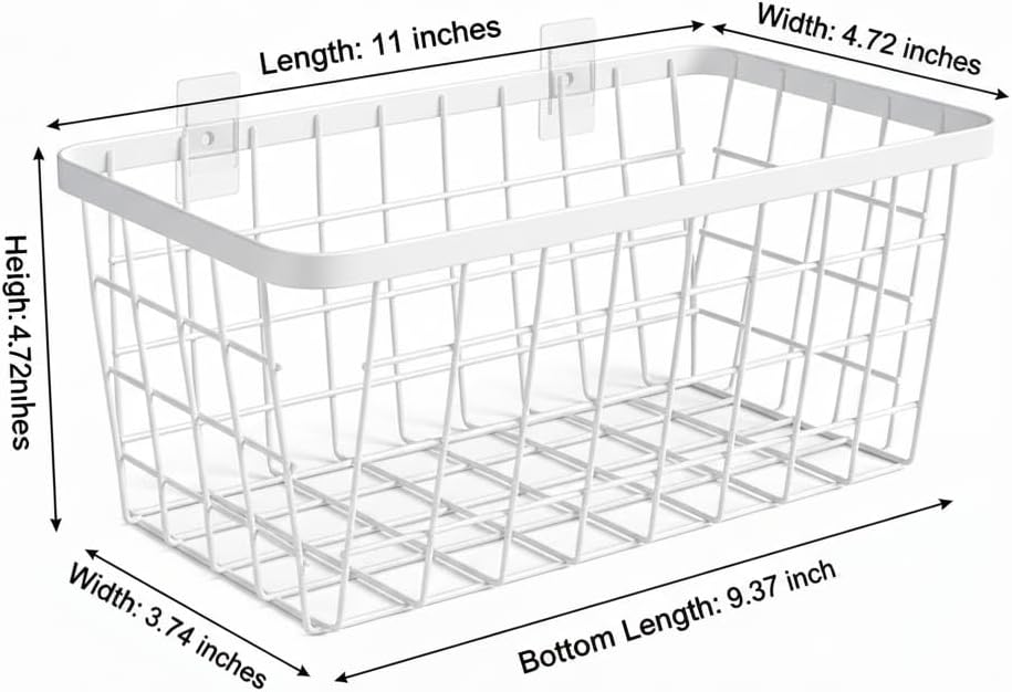 2 Set LeleCAT Hanging Wall Basket Organizer, Over the Cabinet Door Adhesive Wire Baskets for Organizing Kitchen Food Pantry Bathroom Shelf Storage No Drilling Wall Mounted,White