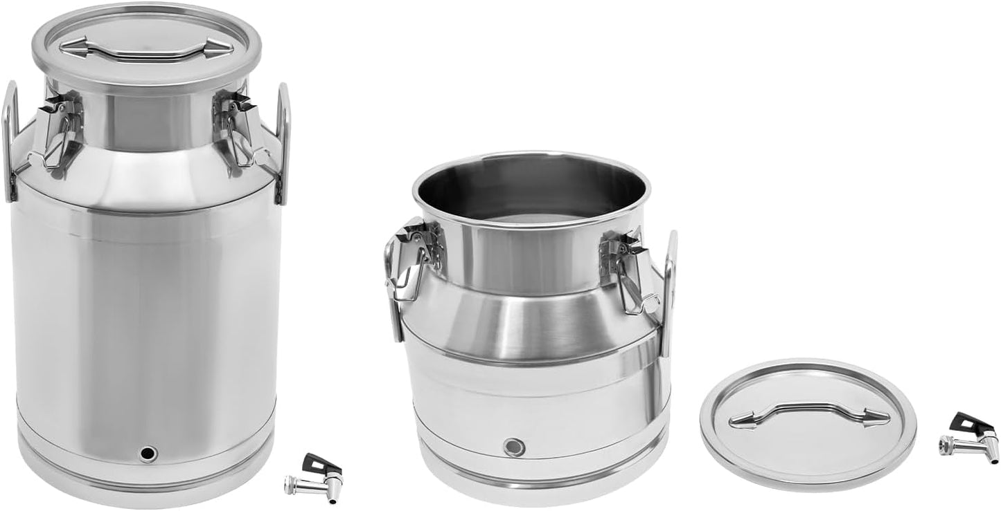 12~60L Heavy-duty 201 Stainless Steel Milk Can with Drip-free Spigot, Water Beverage Drink Dispenser Milk Pail Bucket for Milk Wine Oil (30L)