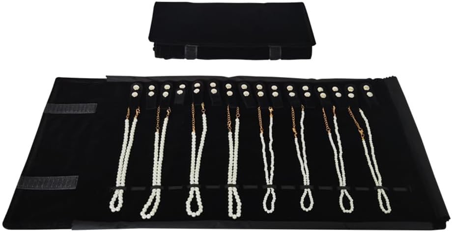 Velet Travel Jewelry Case Roll Bag Organizer for Necklace Bracelet Black Gray Velvet (Black with elastic)