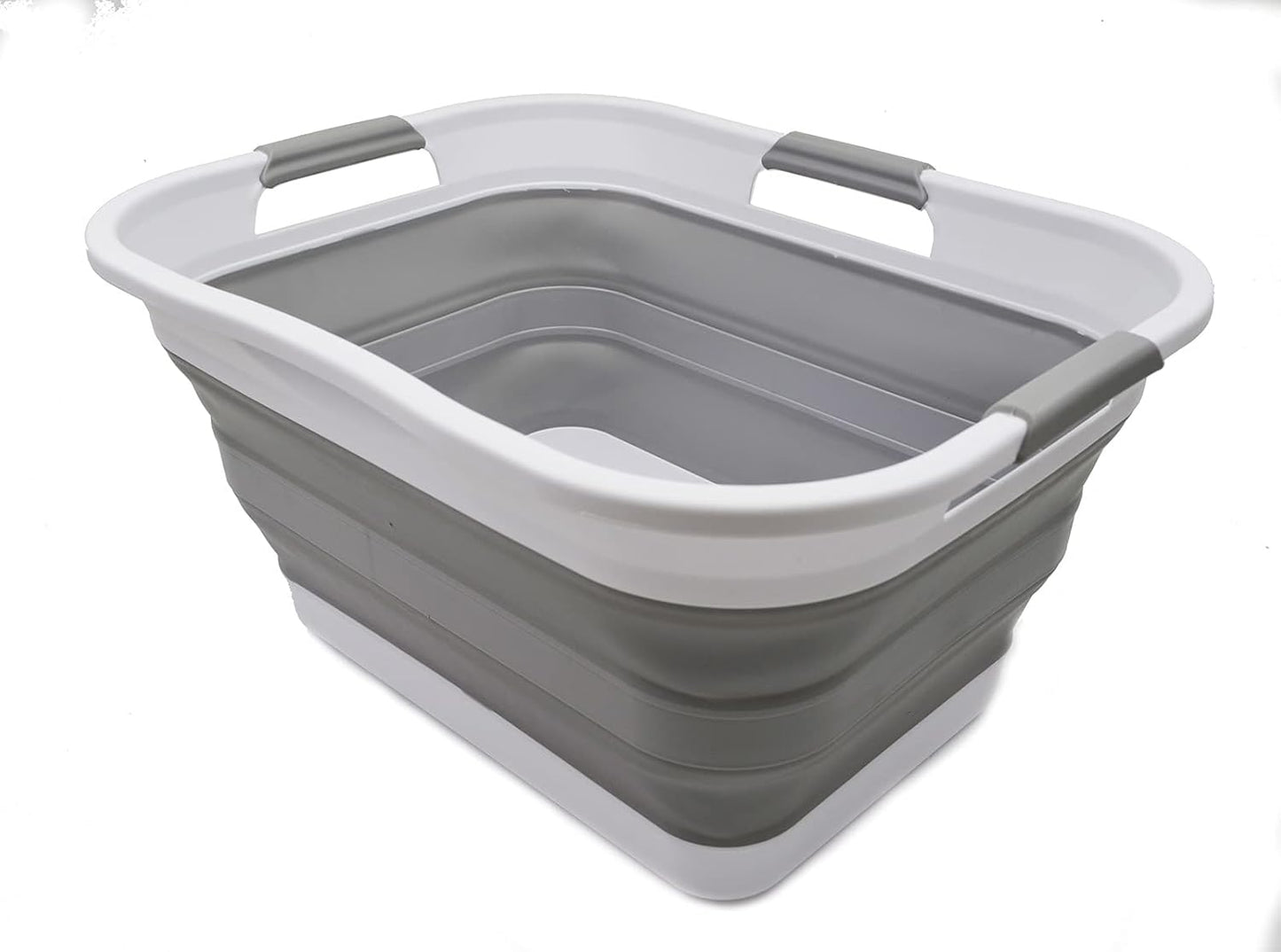 SAMMART 30L (8 gallon) Collapsible Plastic Laundry Basket - Foldable Pop Up Storage Container/Organizer - Space Saving Hamper/Basket - Water Capacity 24L(6.3 gallon) (1, White/Grey)