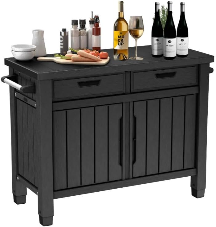 Outdoor Storage Cabinet with Drawers, Entertainment Buffet Table, Graphite Gray, 49.4" W x 35.4" H x 25.3" D